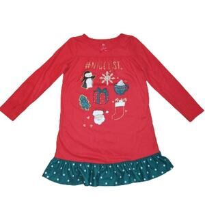 Girls Red Flannel On the Nice List Holiday Nightgown || 12 || EUC